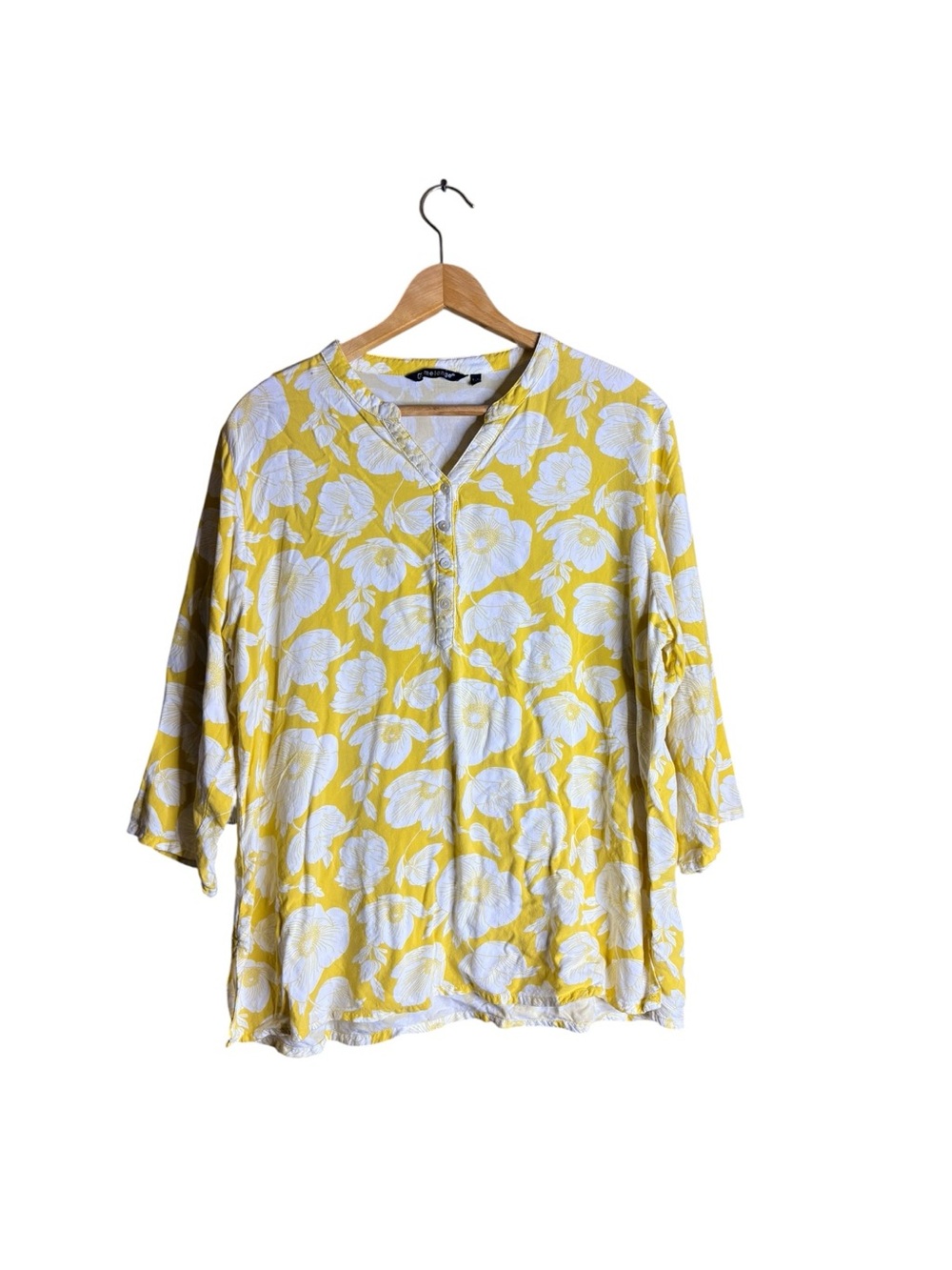 Melange Yellow White Floral Rayon Tunic Top XXL Made in India